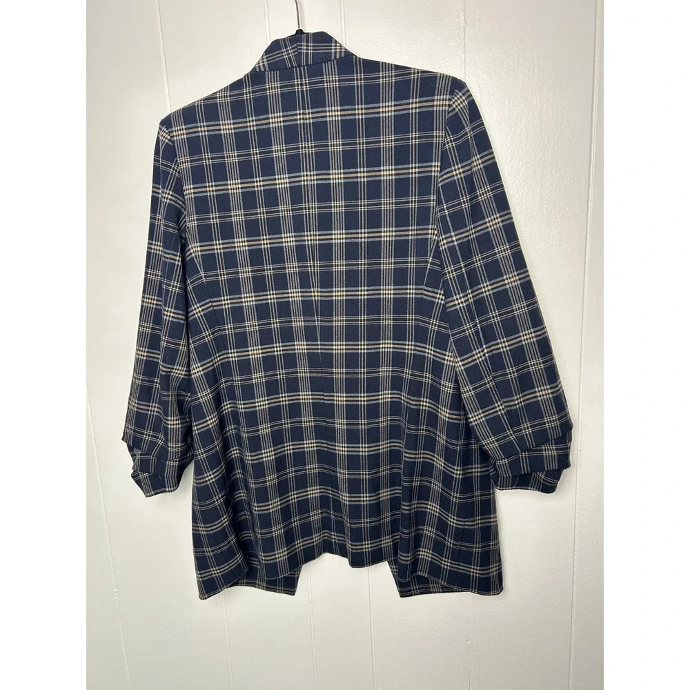 Aritzia BABATON Macauley Navy‎ Plaid Blazer 3/4 sleeve Size 10 academia career - Picture 2 of 12